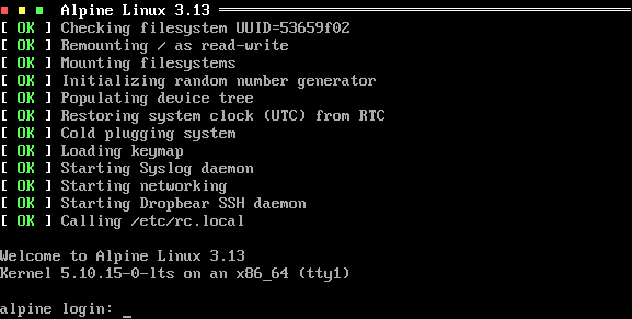 Finit v4 booting Alpine Linux